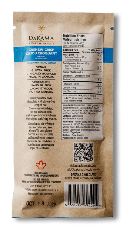 DAKAMA CHOCOLATE: Cashew Mylk with Crunchy Crisped Rice