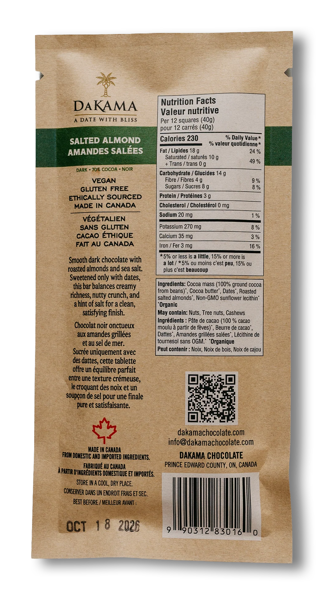 DAKAMA CHOCOLATE: Dark Salted Almond